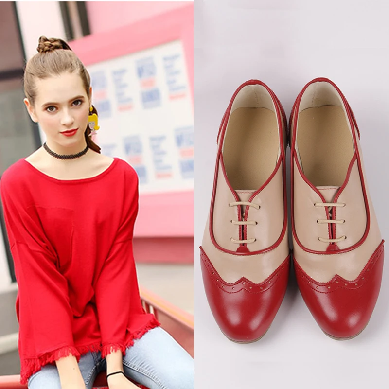

Women oxford Flat spring shoes for woman genuine leather flats summer brogues vintage laces loafers casual sneakers shoes