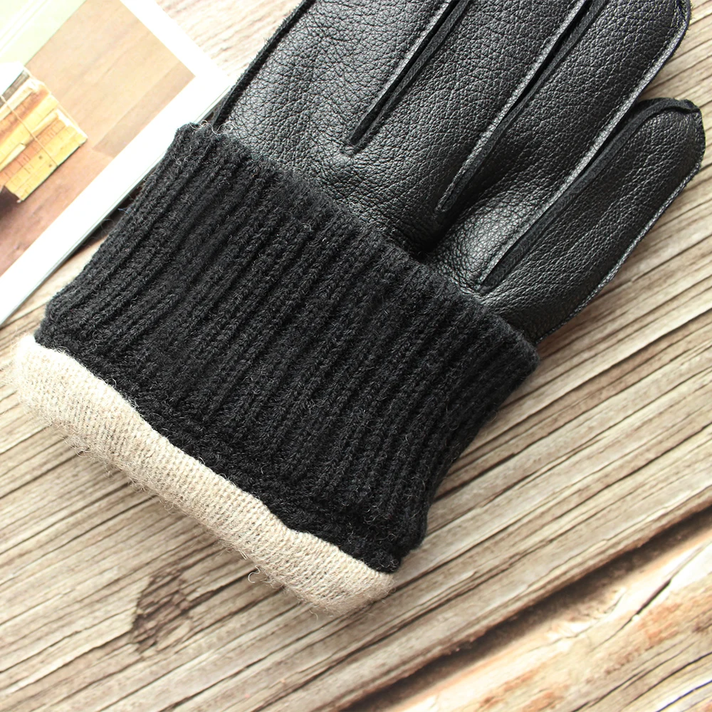 New style touch screen men\'s deerskin gloves high-quality genuine leather with fleece lining driving pilot gloves