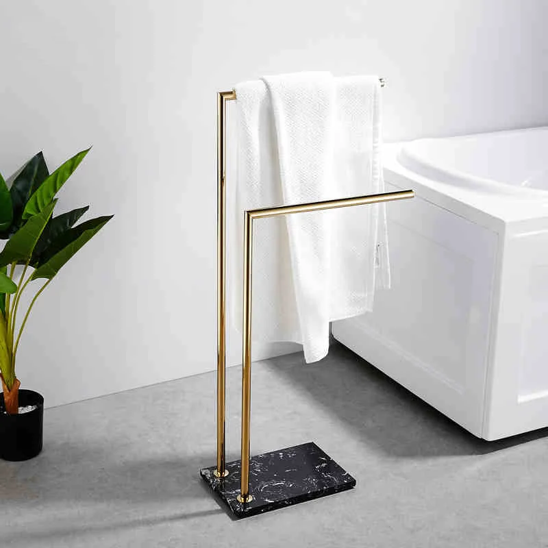 80cm High Gilding Hanging Towel Bar Holder Marble base No punching/ Free Floor Stand Bath / Bathroom Rack Rail in Golden