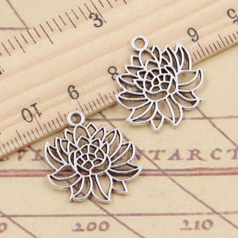 20szt Charms joga kwiat lotosu 22x20mm tybetański kolor srebrny zawieszki antyczna biżuteria dokonywanie DIY Handmade Craft