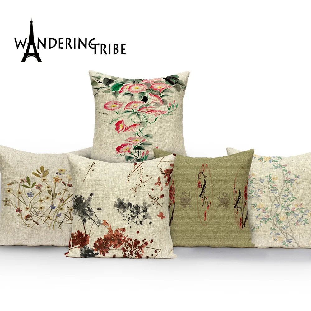 Vintage Flower Cushion Cover Farmhouse Home Decorative Pillows Case Floral Cushions Covers Plant Sofa Bed Pillowcases Dakimakura