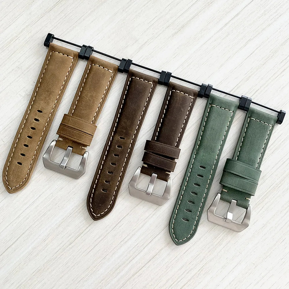 Hot Sale Quality Crazy Horse Leather Watch Band 24mm Khaki For Suunto essential Watch Strap Suunto Core watchband And Adapter