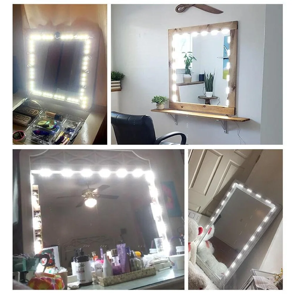 USB LED แต่งหน้ากระจก DC 5V Touch/มือกวาดหรี่แสงได้ Hollywood Vanity Dressing ตารางโคมไฟ2/6/10/14 Mudule LED Wall Light