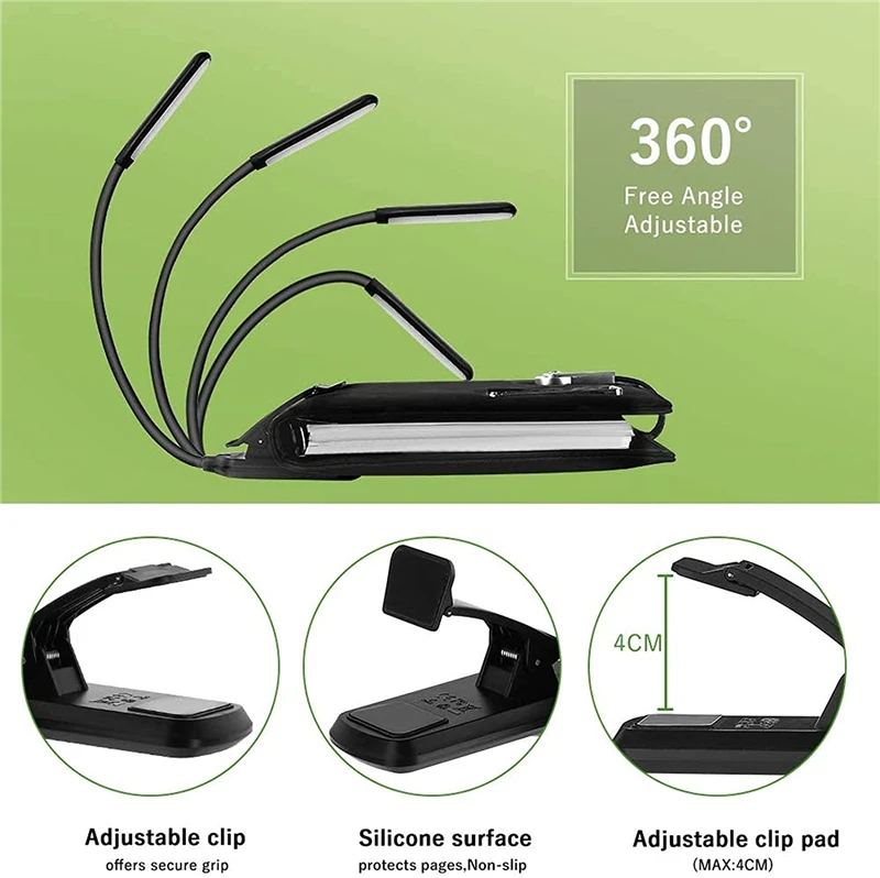 Mini 9 LED Reading Light Book Light Lamp USB Rechargeable Warm Clip Lamp Brightness Stepless Dimming Desk Table Read Night Light