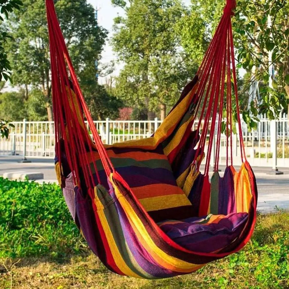 Outdoor Hammock Chair Canvas Leisure Swing Hanging Chair Indoor Outdoor Swing Seat for Garden Patio Camp Home Leisure 200KG Load