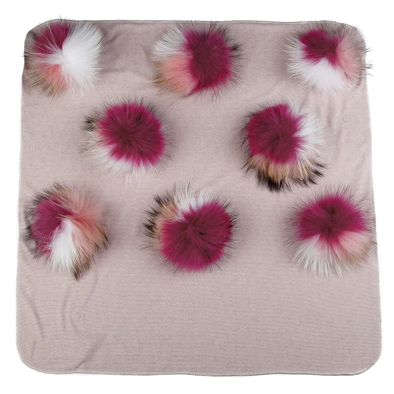 

Lovely Newborn Baby Warm Cotton Swaddling Blanket Travel Sleeping Bedding Swaddles Wrap With 15cm Double Color Real Fur Pompom