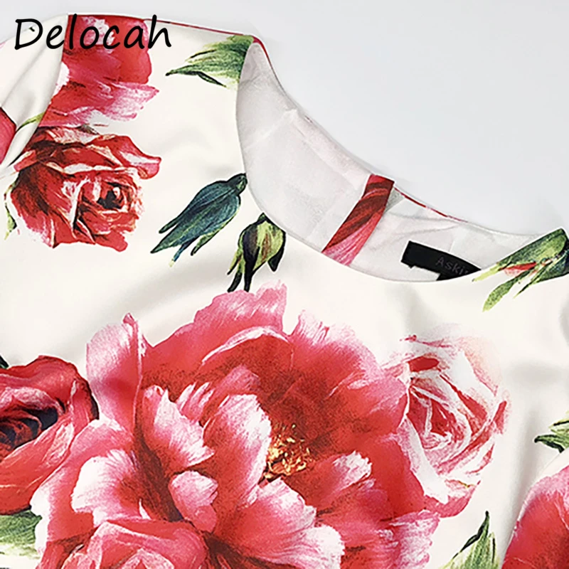 Delocah Women Summer Fashion Designer Party Mini Dress Floral Print 3/4 Sleeve Elegant Bodycon Ladies A-Line Dresses vestidos