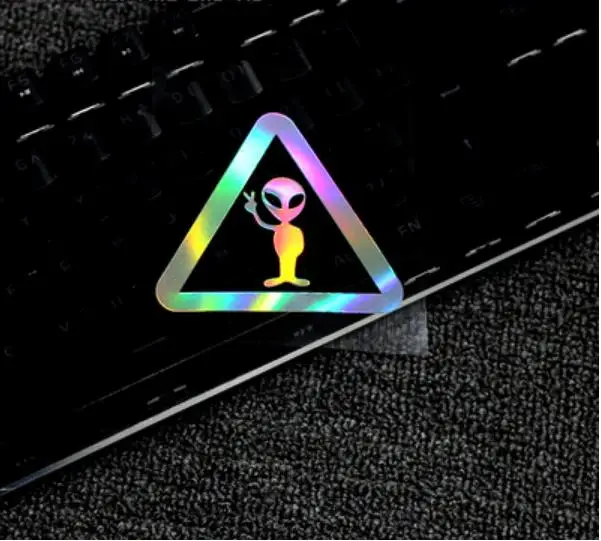 Laser Aliens Peace Sign Sticker Funny Vinyl Triangle Car Decals Car Styling  For Cars Trucks Vans SUV Laptops