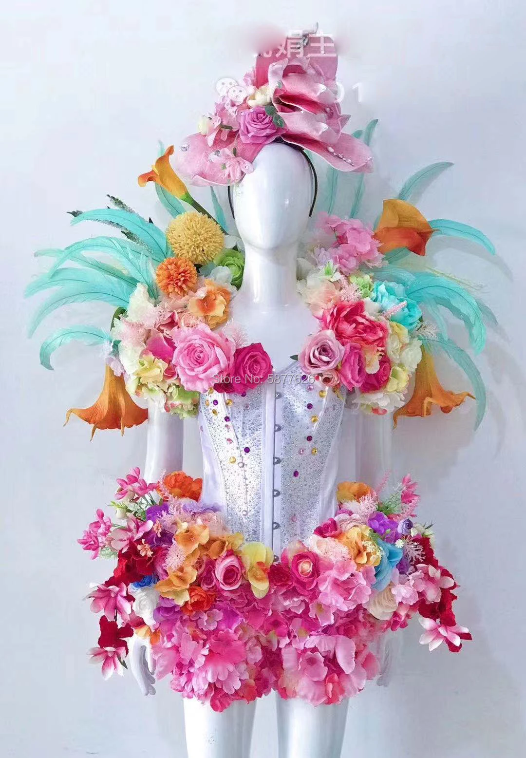 Flower fairy bodysuit lovely flowers feather cosplay costume women party girl stage show wear