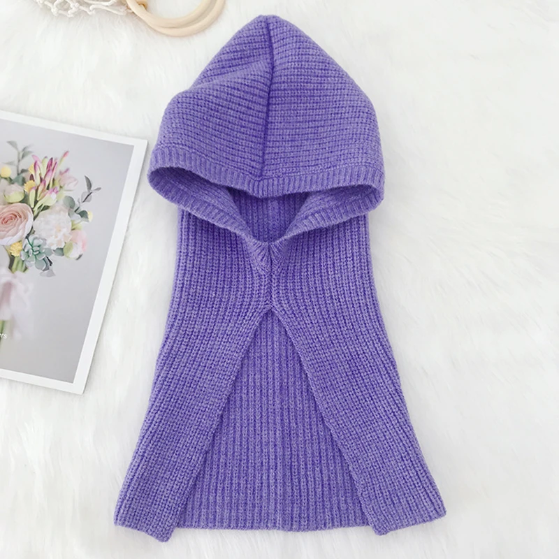 2022 Fashion Solid Winter Knitted Scarf Hood Head Women Warm Snood Neck Collar Shawl Wraps Windproof Sjaals Dames Bufandas Mujer