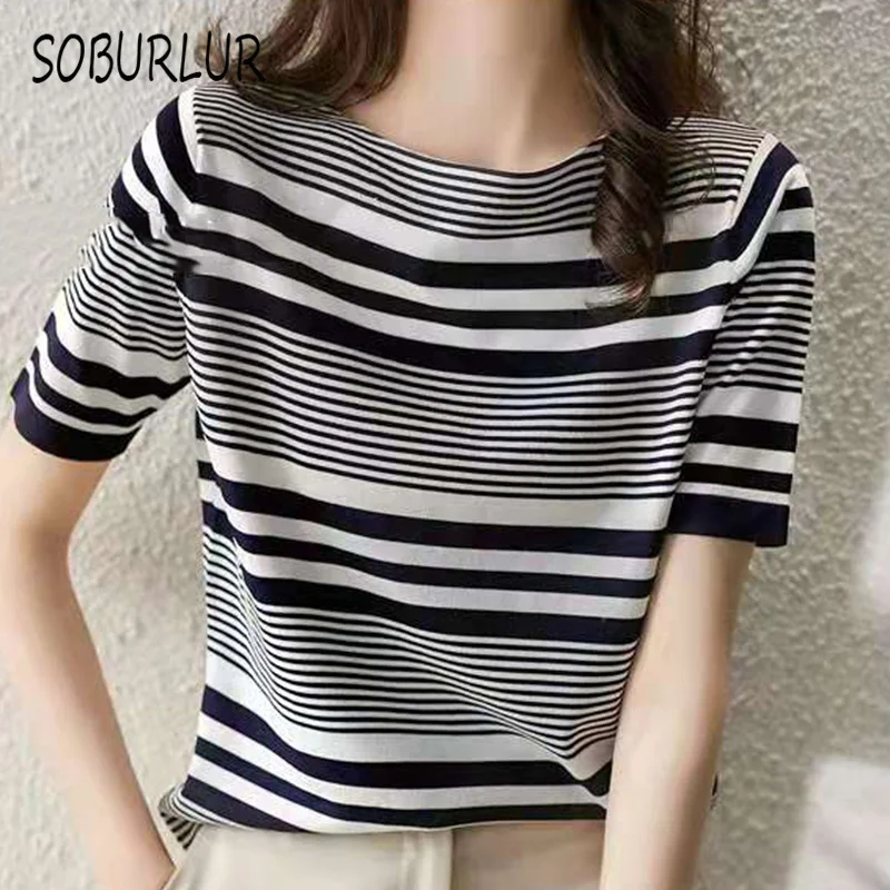 

SOBURLUR Summer 2021 New Basic Women's T-shirt short-sleeved T-shirt Crop Top Women's Clothes Women Tee Shirt Oversize size