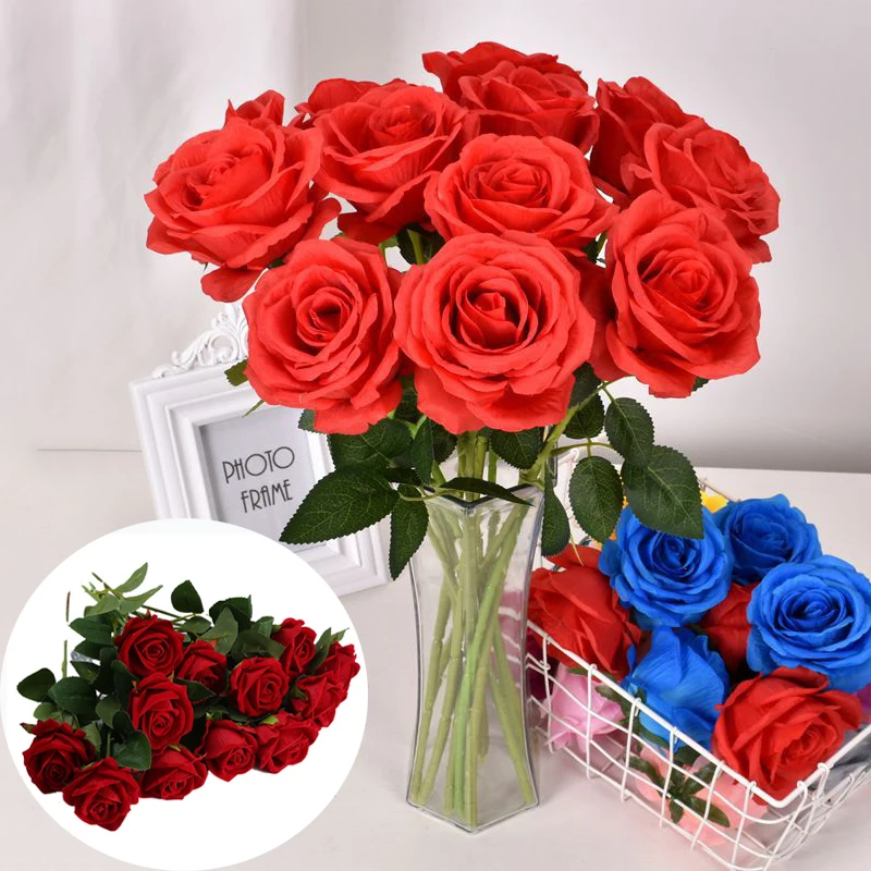 

10Pcs Artificial Flowers Bouquet Beautiful Silk Roses Wedding Home Table Decoration Arrange Fake Plants Valentine's Day Present