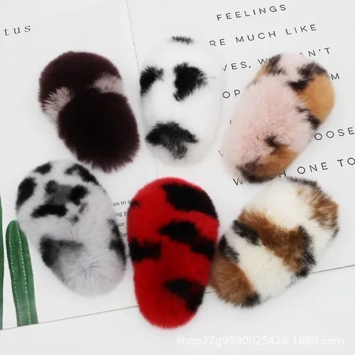 Imagen 2 del producto Horquilla de felpa para otoño e invierno, red de color caramelo salvaje, clip lateral bb rojo, accesorios para el cabello de piel de conejo rex auténtica coreana