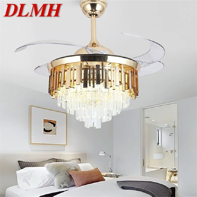 

DLMH Ceiling Fan Light Invisible Luxury Crystal LED Lamp With Remote Control Modern For Home