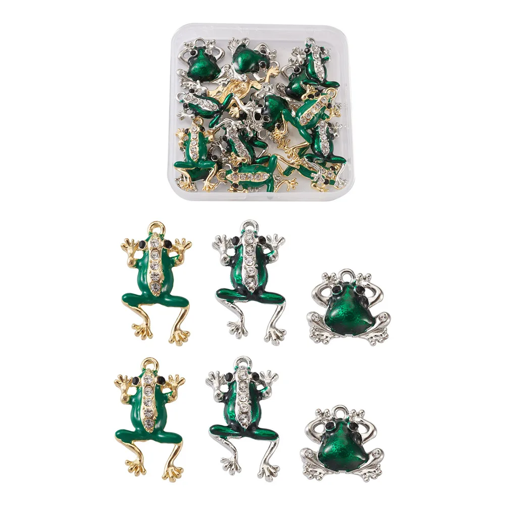 

18pcs Frog Shape Alloy Enamel Pendants Crystal Rhinestones Charms For Jewelry Making DIY Handmade Bracelet Necklace Accessories