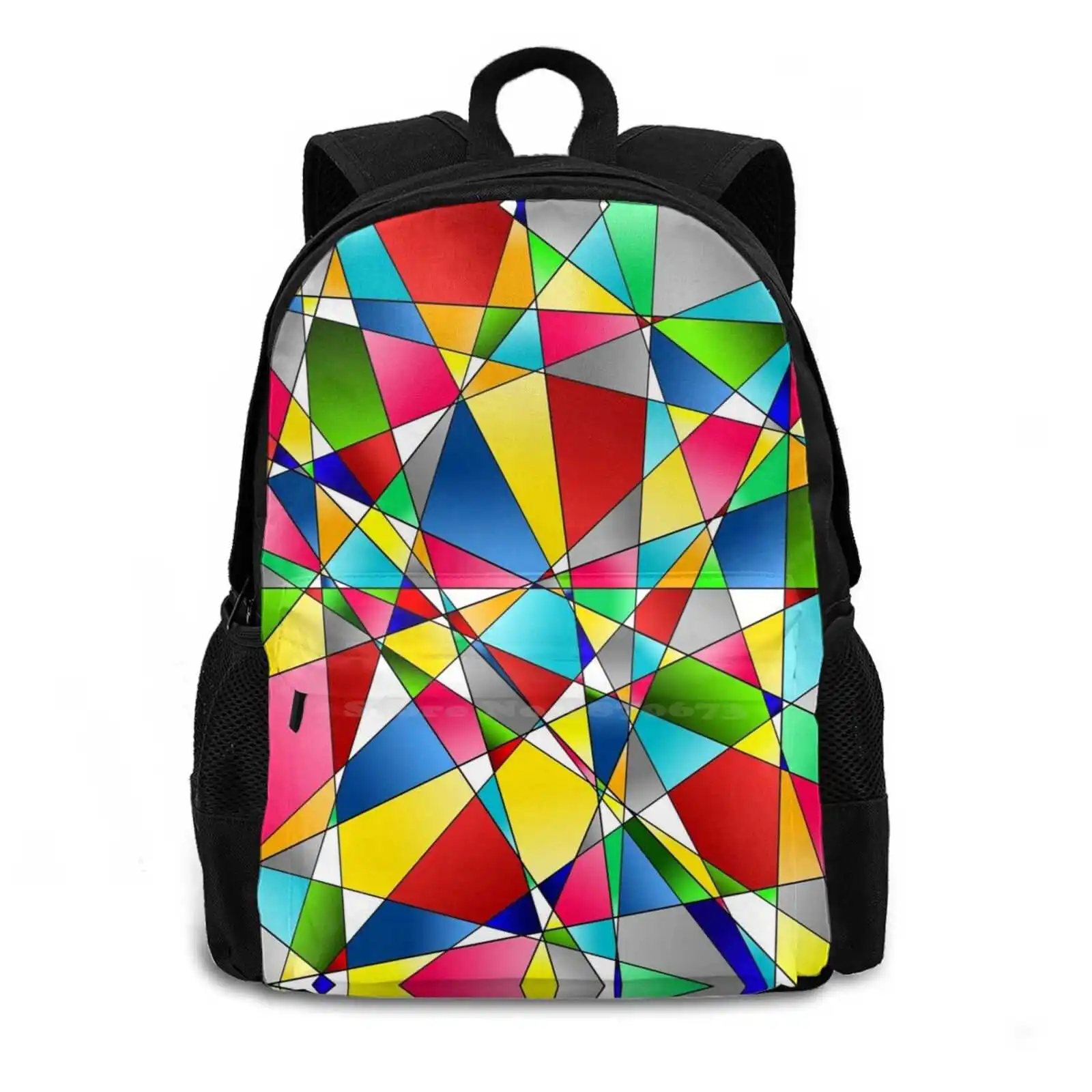 Patchwork Backpacks For School Teenagers Girls Travel Bags Fantasy Imagination Lines To Form Areas Red Turquoise Colorful