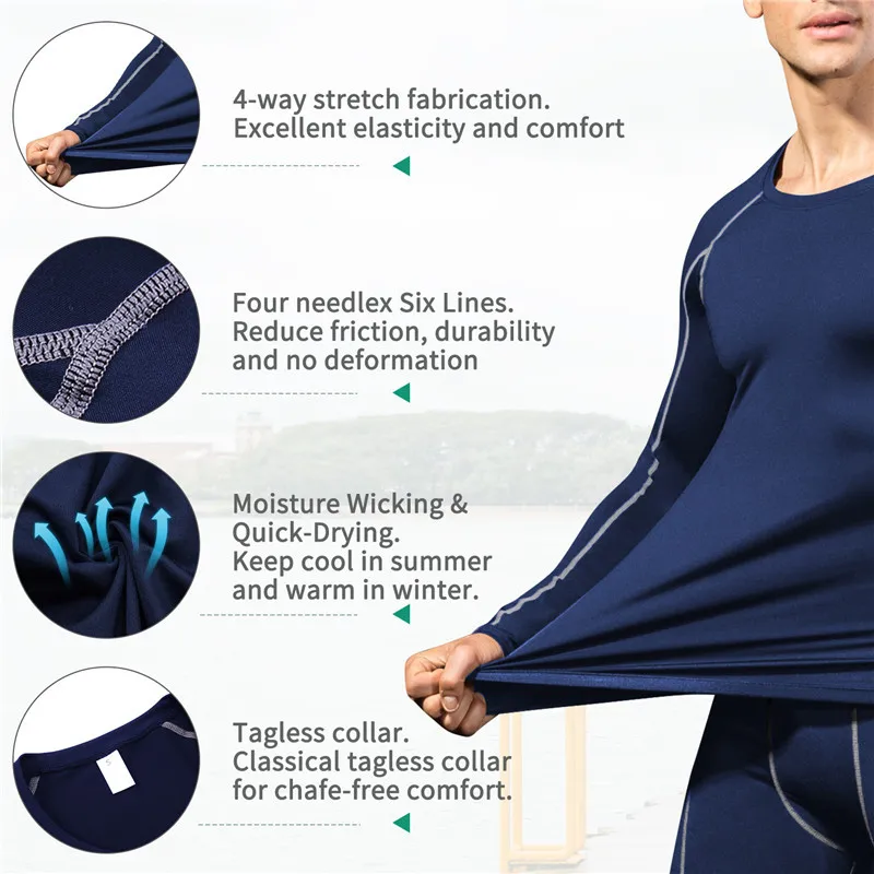 New Long Sleeve Fitness Gym Clothing Stand Collar Compression Shirt Winter Sport Shirts Cycling Stretch Sportswear Men Camiseta