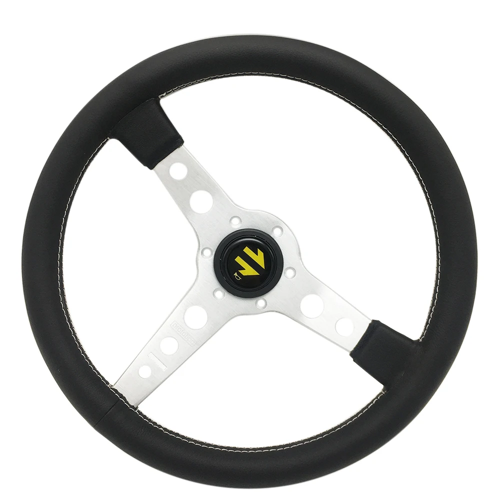 JDM Steering Wheel Real Leather Car Modified Sport 14 Inch 350mm Flat Prototipo Steering Wheel Racing Silver Black Universal