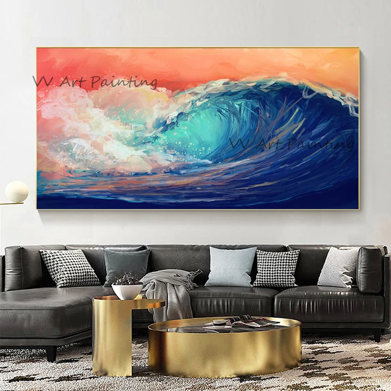 

Abstract Art Handmade Sea Waves Oil Painting Canvas Water Painting Wall Pictures Art Wall Artwork For Dining Room Decoration