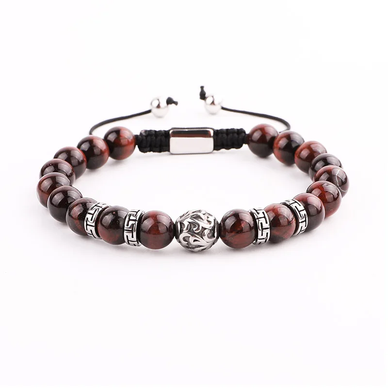 New Fashion Design Stainless Steel Charm Vintage Braided Natural Stone Friendship Bracelet For Men