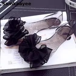 Size 35-41 Women Sandals Summer Female Jelly Shoes Bowknot Peep Toe Clogs Flats Hole Hollow Slip-On Transparent Zapatos Y14