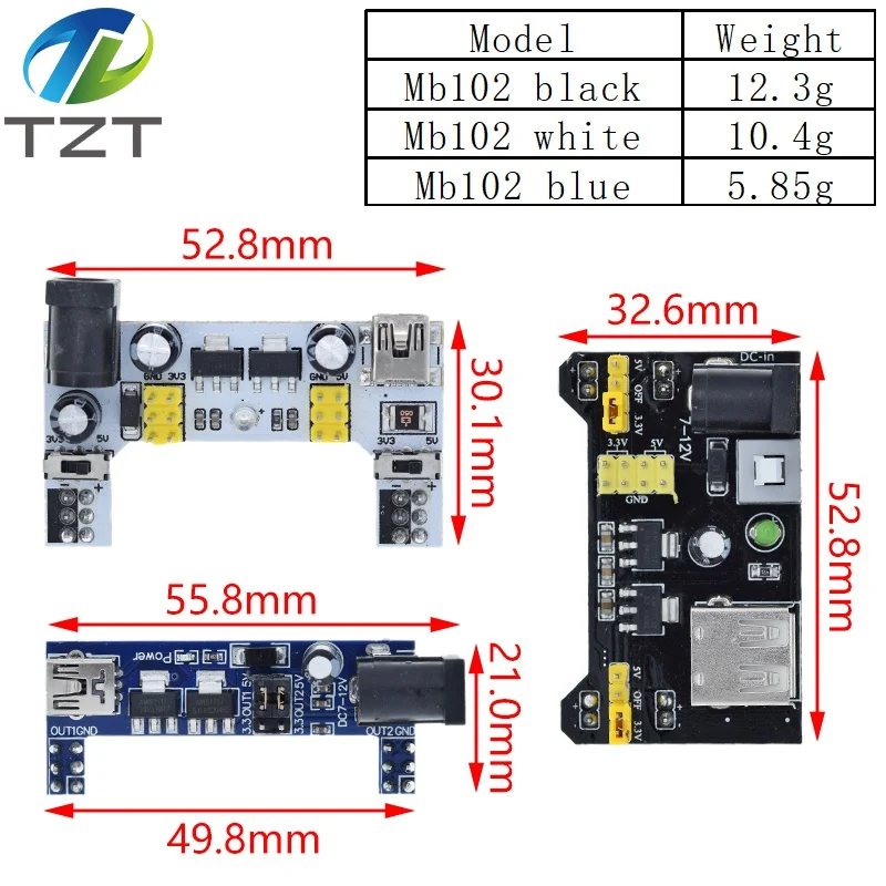 MB102 Breadboard-Stromversorgungsmodul / MB102 Weißes Breadboard-Spezial-Strommodul 2-Wege 3,3V 5V MB-102 Lötfreies Steckbrett – Detail 9