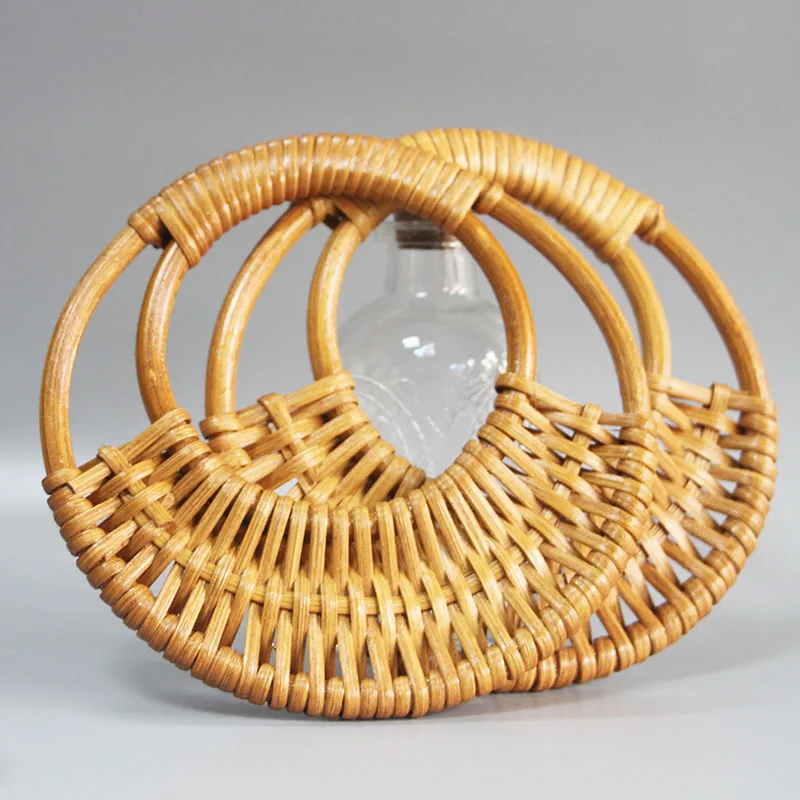 

14 cm light brown or nature rattan purse bag handle bamboo obag hanger purse frame diy handbag parts accessories wholesale
