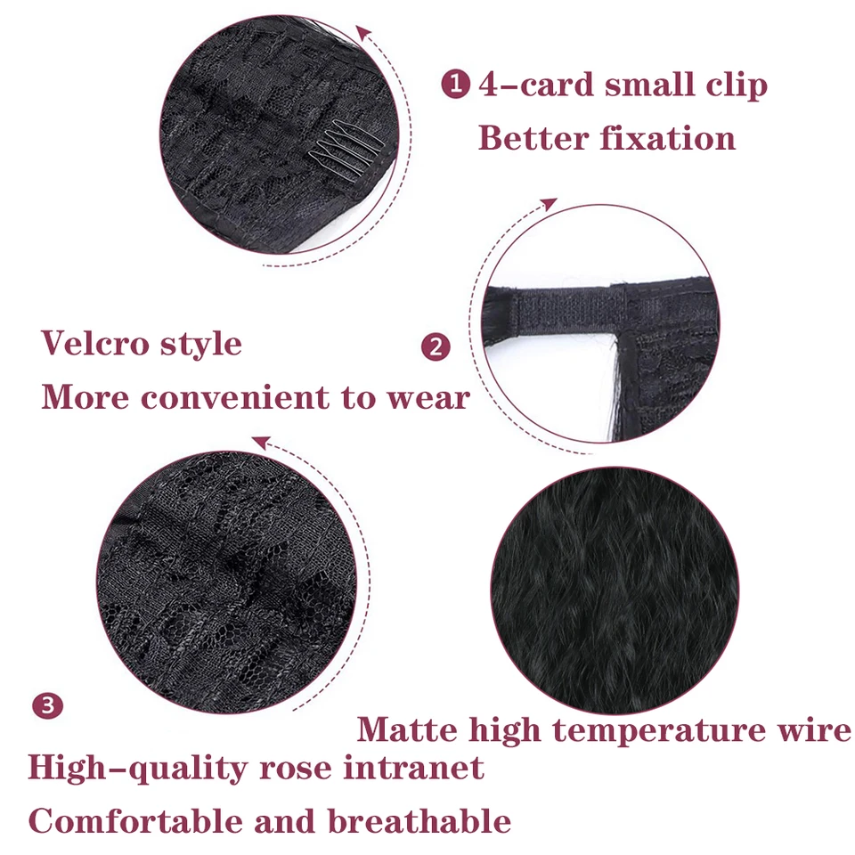 Postizo de Cola de Caballo Ondulada Larga Sintética con Clip, Ombre Marrón y Rubio, Extensiones de Cabello 3