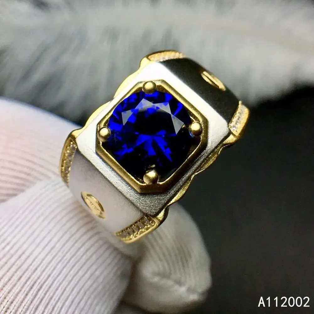 

KJJEAXCMY fine jewelry natural sapphire 925 sterling silver new adjustable gemstone men ring support test popular noble