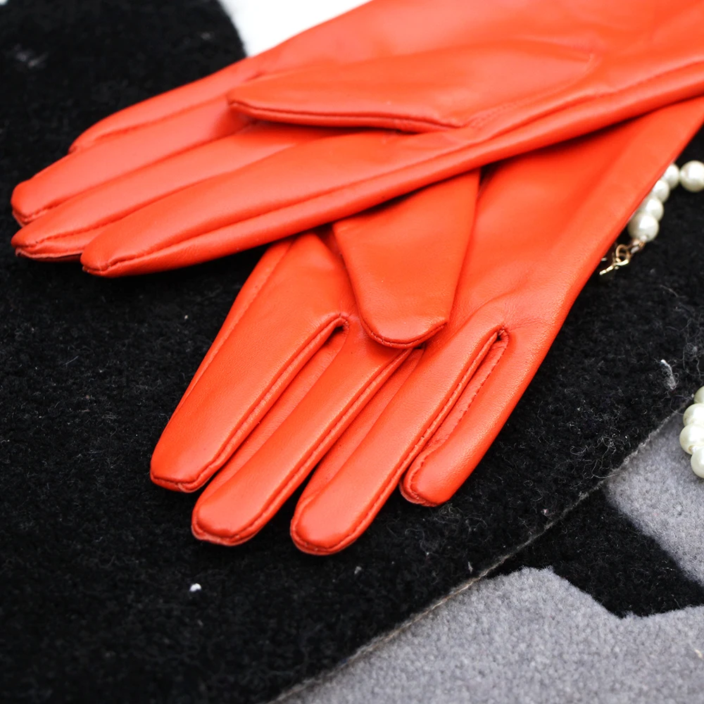 Orange Women\'s gloves warmer long genuine leather glove sheepskin over elbow glove custom size extension plus size Winter new