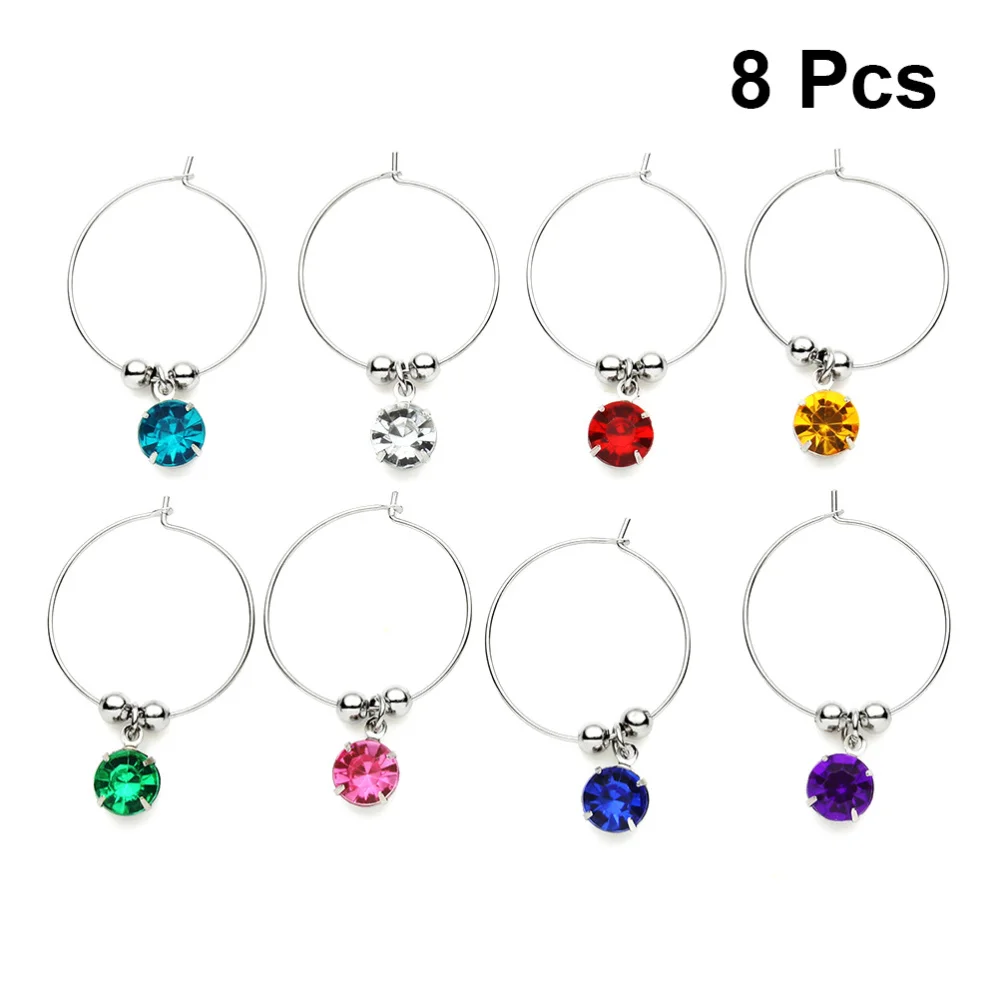 8pcs Wine Glass Hanging Ring Charm Marker Tag Charm Ring Marker Drink Glass Ring Tag Identifier Cup Sign For Party Decor Supply