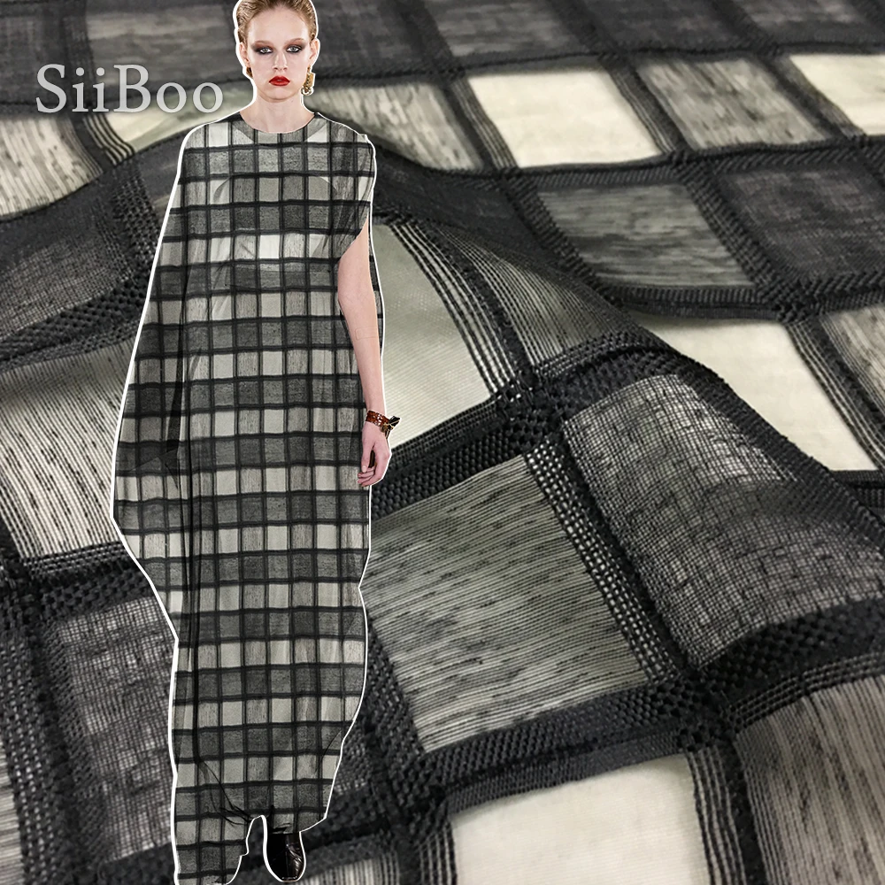 Siiboo black plaid jacquard organza fabric for women summer dress princess skirt french elegant chic style tissu tejido sp6505