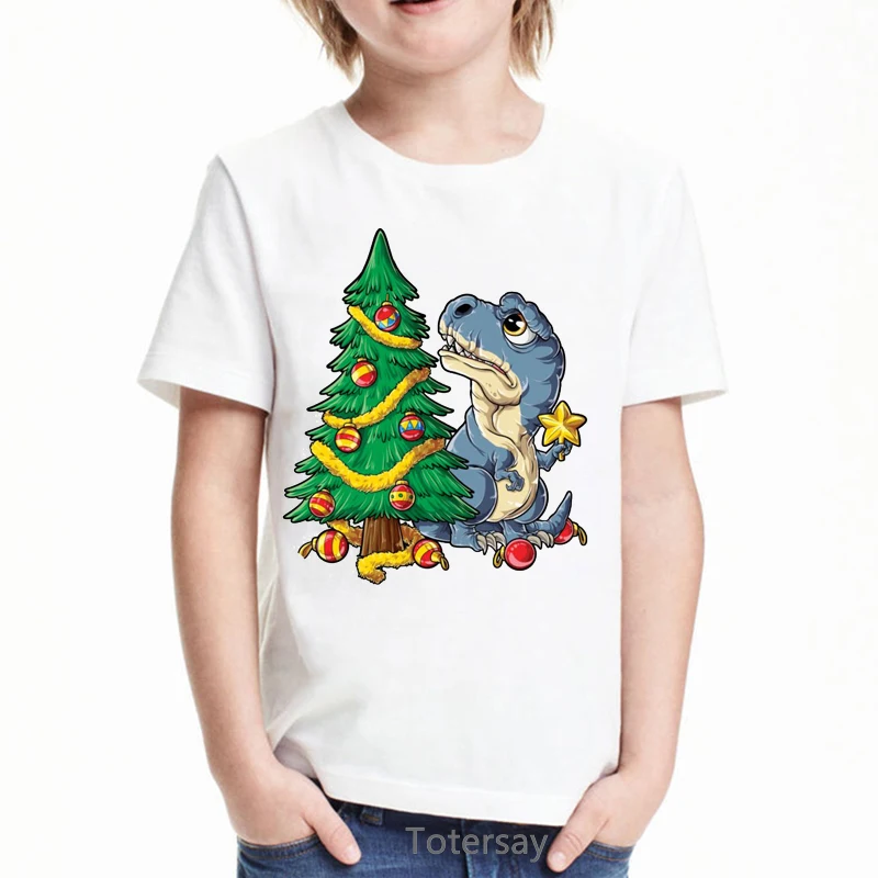 

T-Shirt For Boys Christmas Tree And Dinosaur Animal Print Tshirt Camsietas Kawaii Kids Clothes Harajuku Shirt Tops Wholesale