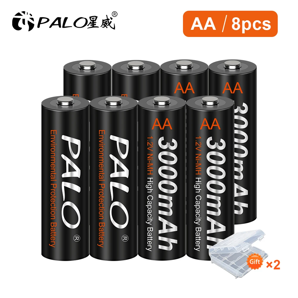 

2-16pcs PALO 100% Original 3000mAh 1.2v NiMH Rechargeable Batteries AA standard 2A Batteries for Toy car Alarm Clock Fans Razor