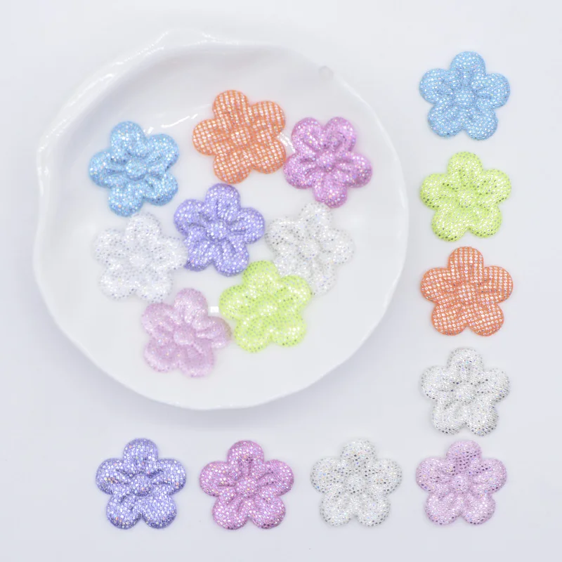 100Pcs 20mm Colorful Fabric Flower Applique Padded Patches for DIY Wedding Festival Clothes Hat Headwear Hairpin Bow Decor