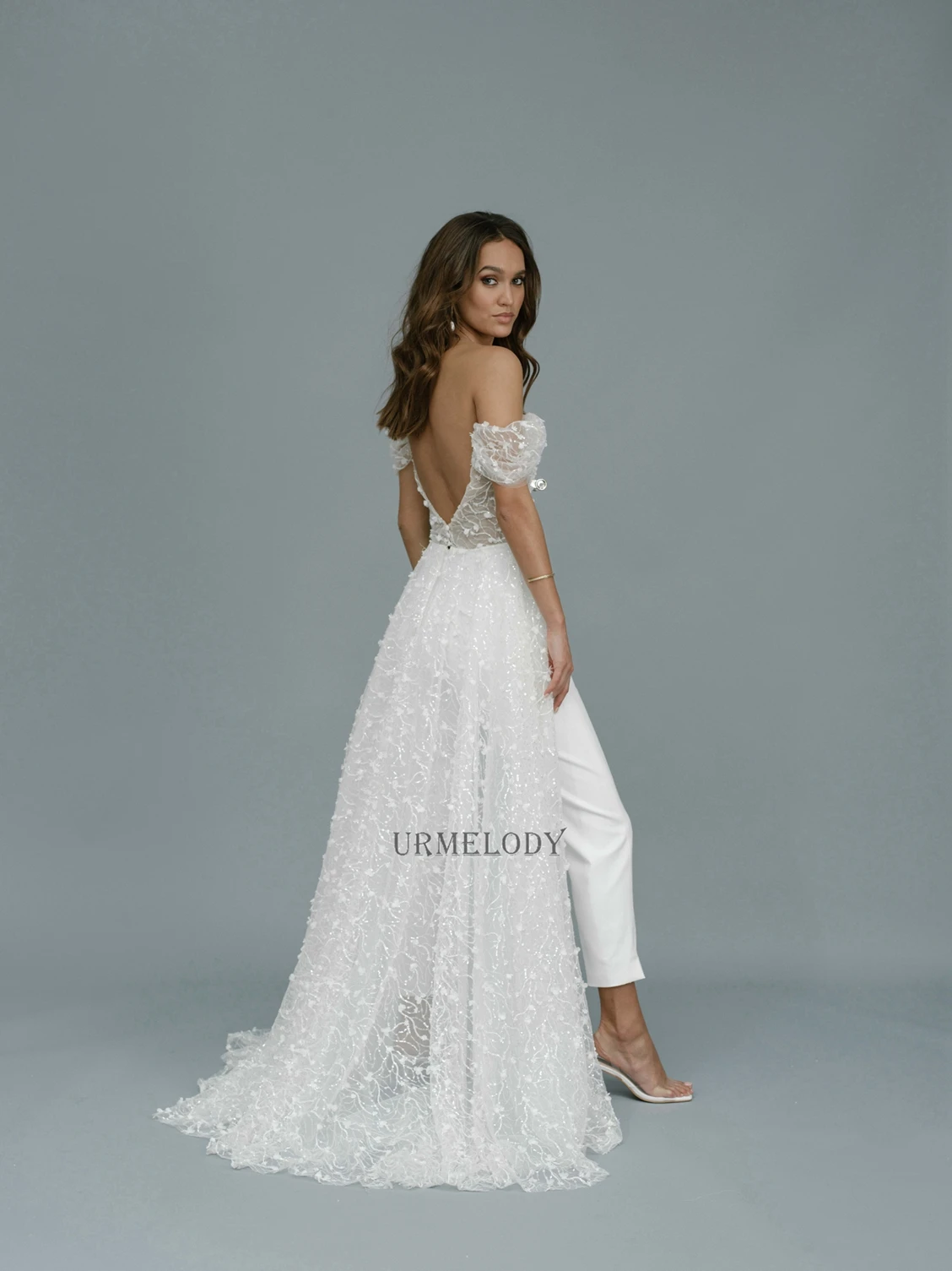 Off The Shoulder  Bridal Jumpsuits with Bling Over skirt