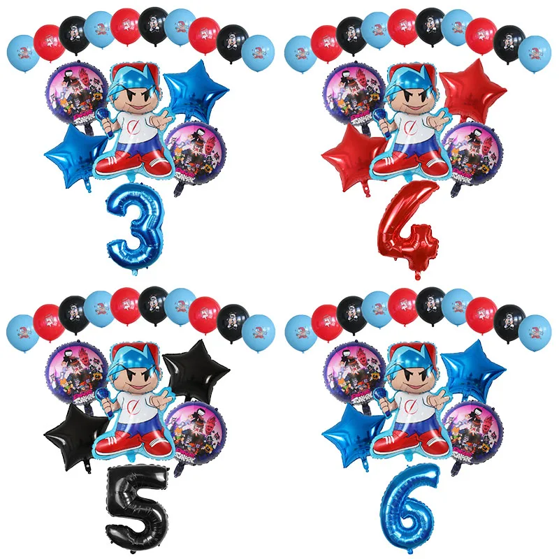 16pcs Cartoon Friday Night Funkin Balloons Set 30inch Number Globos Music Game Theme Kids Happy Birthday Party Decorations Toys