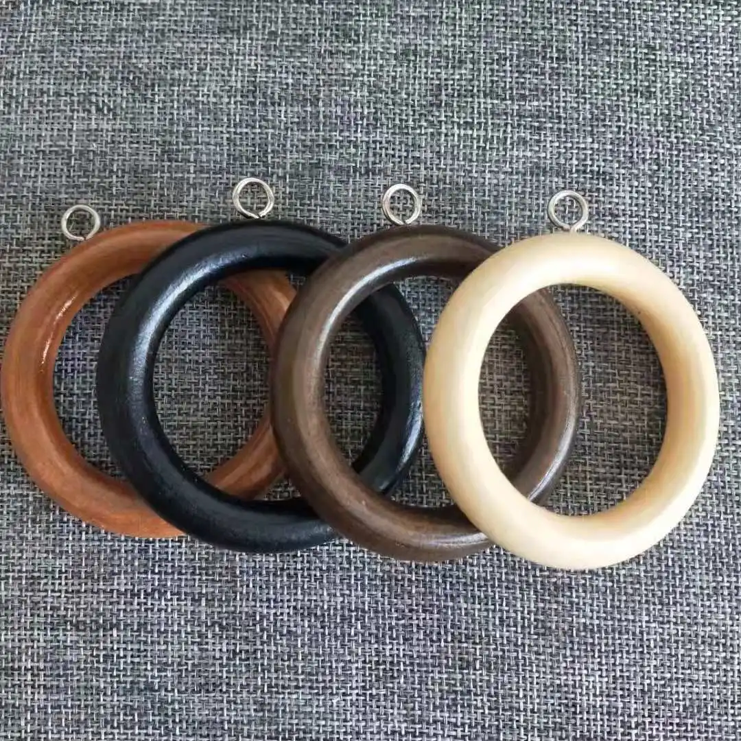 12pcs 65mm lotus wood natual color/ dark brown/ light brown/ black curtain ring / wood circle with metal hook and varnish