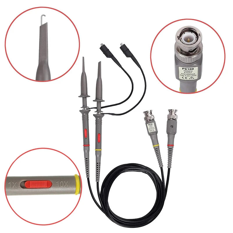YEAPOOK P6100 100MHz Universal BNC Oscilloscope Probe with Accessories Kit (Pack of 2)