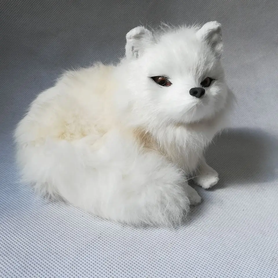 White Fox Simulation Hard Model 15x12cm Polyethylene & Furs Desk Decoration Handicraft Ornament Prop Toy Gift