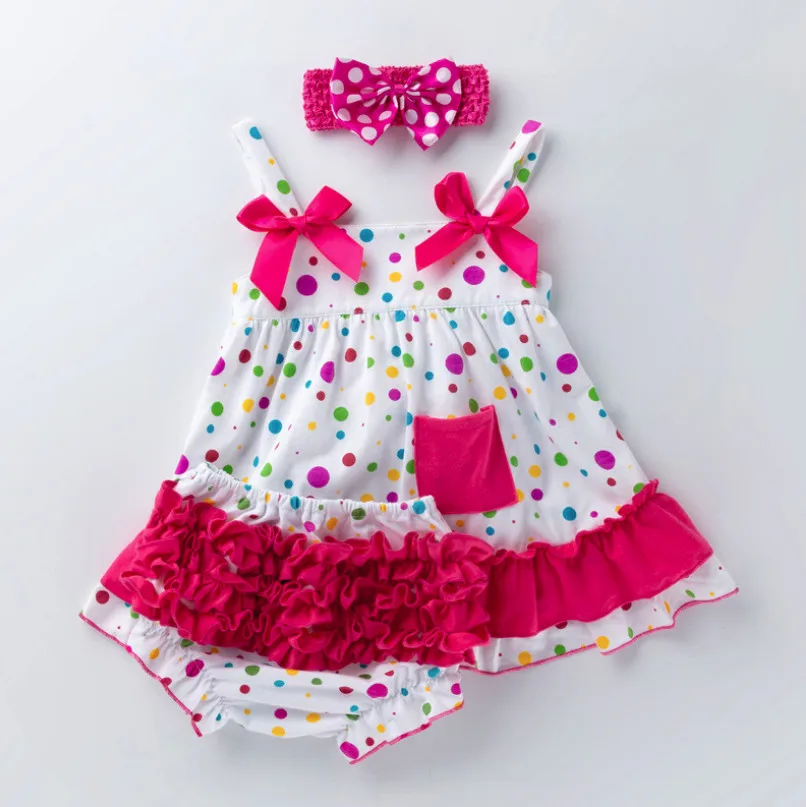 High Quality Toddler Infant Posh Petti Lace Ruffle cotton Bloomers panties+ Bow Sling tutu Dress Baby Girls Kids Clothing sets