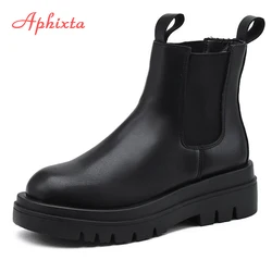 Aphixta Plus Large Szie 42 43 stivali donna elastico 5cm tacco grosso antiscivolo piattaforma moda stivaletti scarpe donna barche