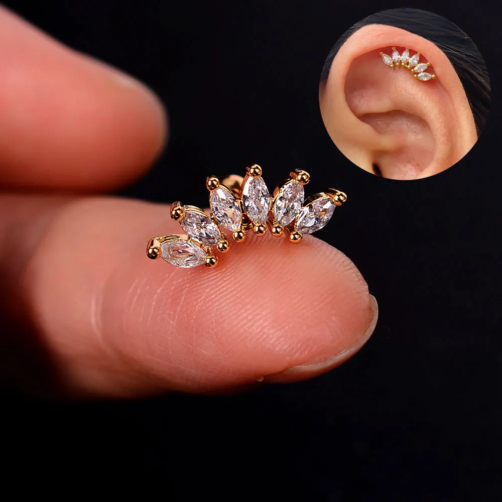 

1 Pcs Fashion Elegant Crystal Ear Piercing Stud Star Butterfly Flower Cartilage Helix Conch Screw Back Earring For Woman Jewelry