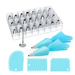 32 Piece Cake Decorating Tools Tips Kits Stainless Steel Baking Icing Tips Nozzle with Reusable TPU Pastry Bags Baking Supplies