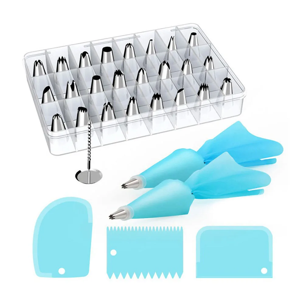 32 Piece Cake Decorating Tools Tips Kits Stainless Steel Baking Icing Tips Nozzle with Reusable TPU Pastry Bags Baking Supplies