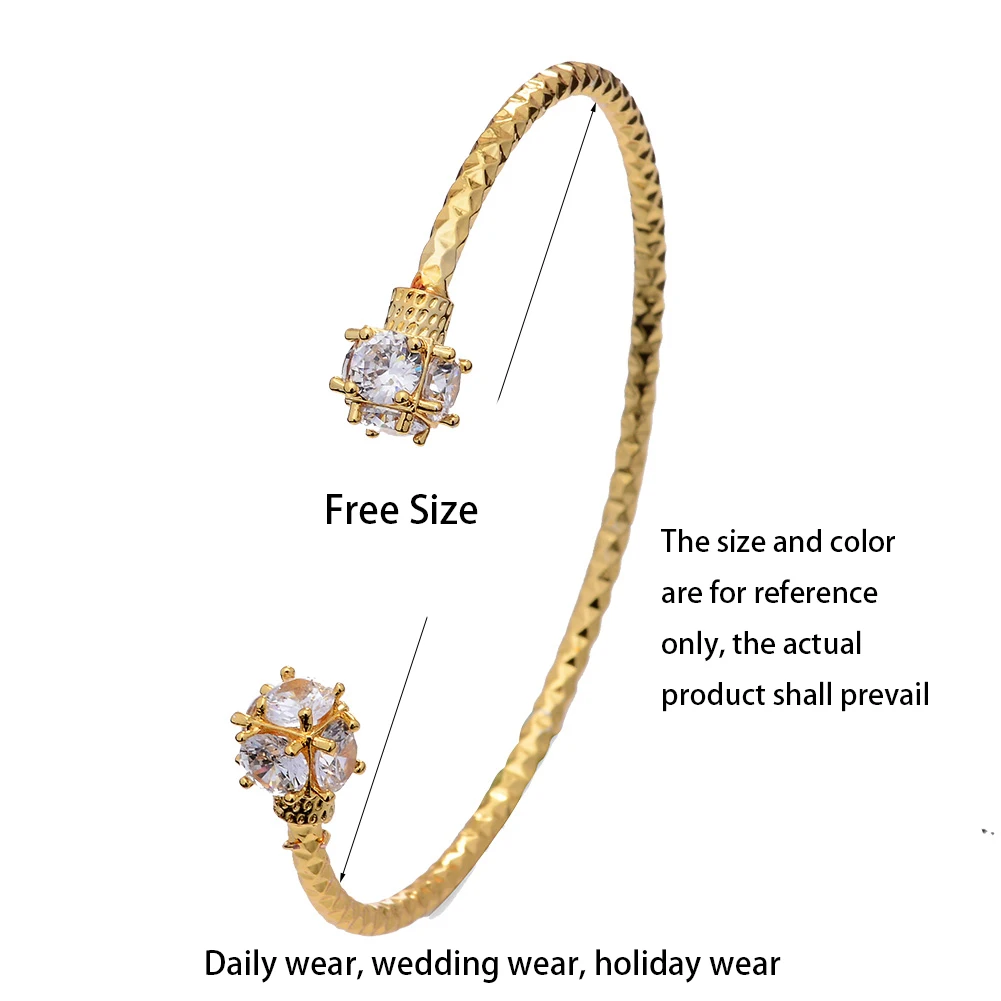 Free Size Ethiopian Zircon Gold Bangle for Women Wedding Bride Bracelets Gold Color Jewelry Middle East African Bride Gifts
