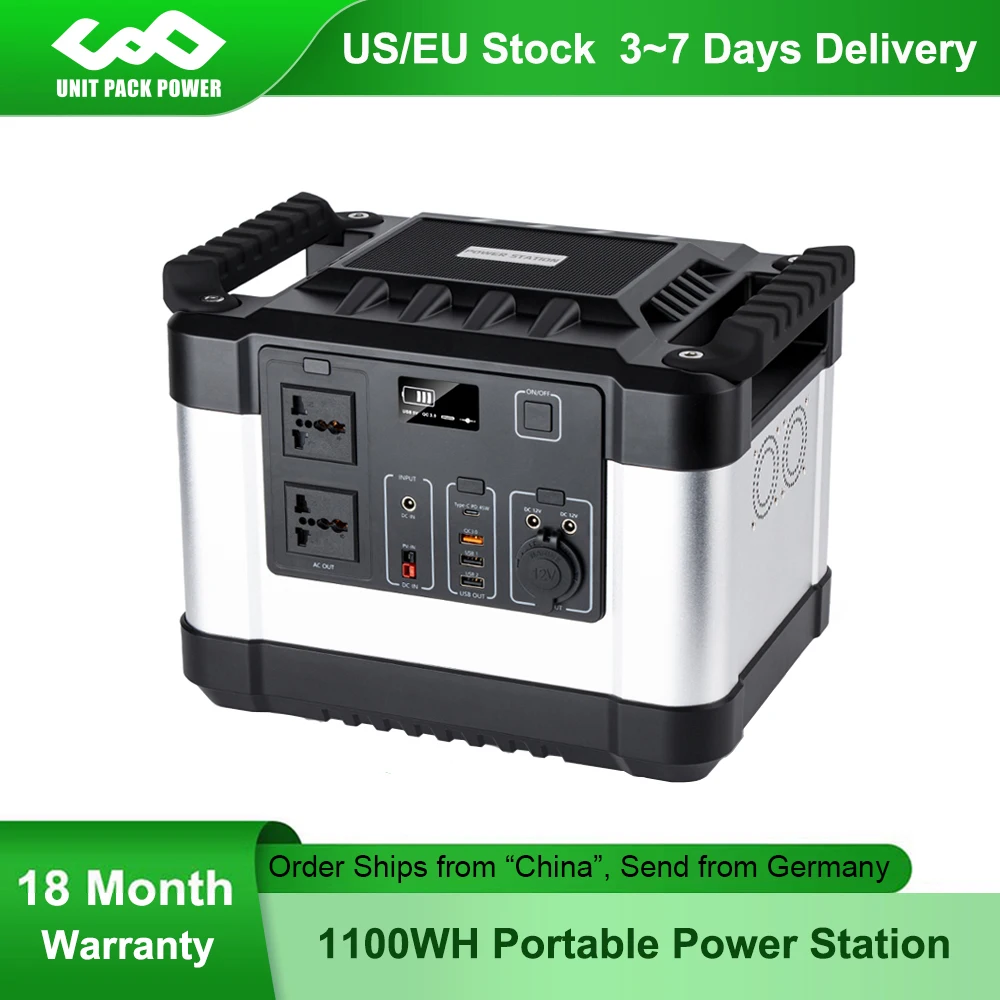 

Portable Power Station 1000W 300Ah 1100Wh Lithium ion Emergency Battery Backup Power Supply AC/DC/USB/Type-C Multiple Output