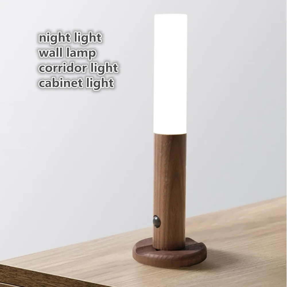 

USB Charging Human Body Sensor Wooden Table Lamp Night Light Wall Lamp Multipurpose Induction Lamp