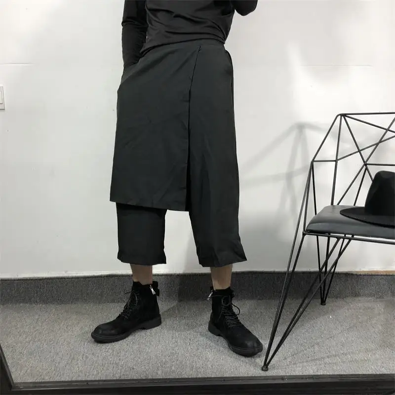 

Men's Straight Pants Summer New Goth Style Personality Splicing False Two Fashionable Leisure Loose Size Seven Pants