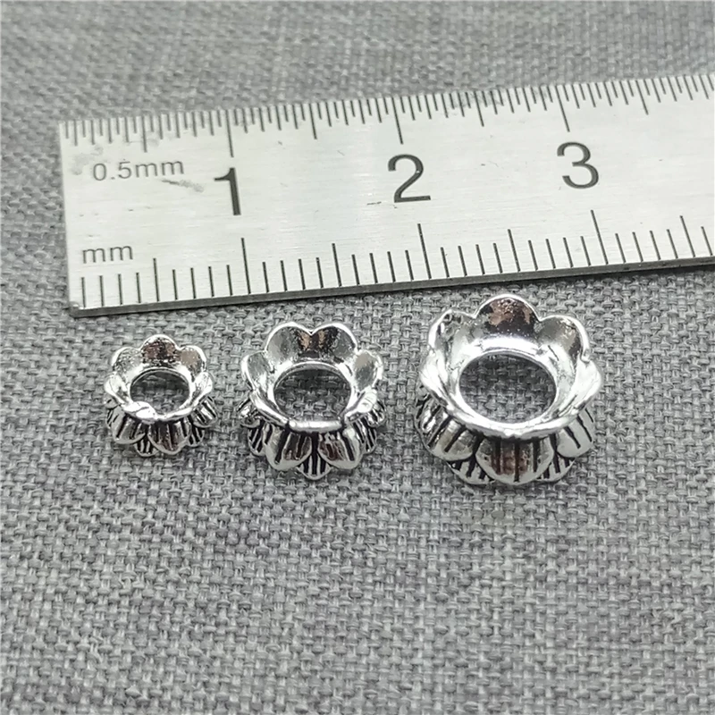 925 Sterling Silver Lotus Double Bead Caps Spacers for Yoga Meditation Bracelet Necklace